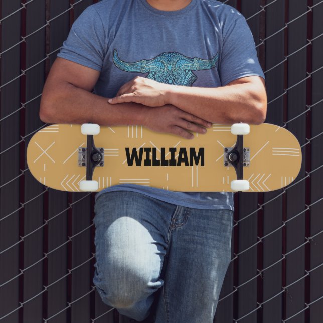 Yellow Modern Gorgeous Geometric Custom Monogram Skateboard (Outdoor 3)