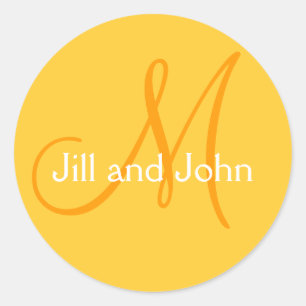 Yellow Modern Names Monogram Wedding Sticker