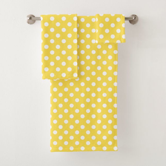Yellow Modern Polka Dots Cute Bath Towel Set (Insitu)