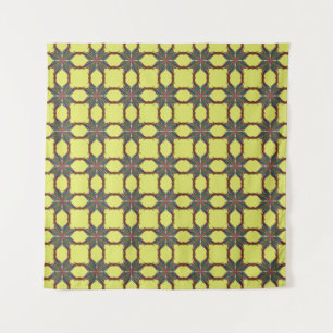 Yellow modern psychedelic mandala pattern tapestry
