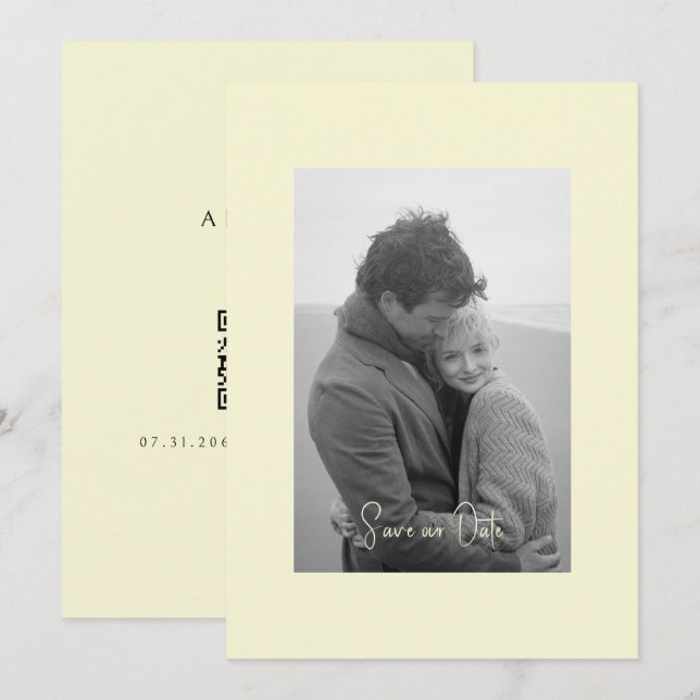 Yellow Modern Simplicity B/W Photo  Save The Date (Front/Back)