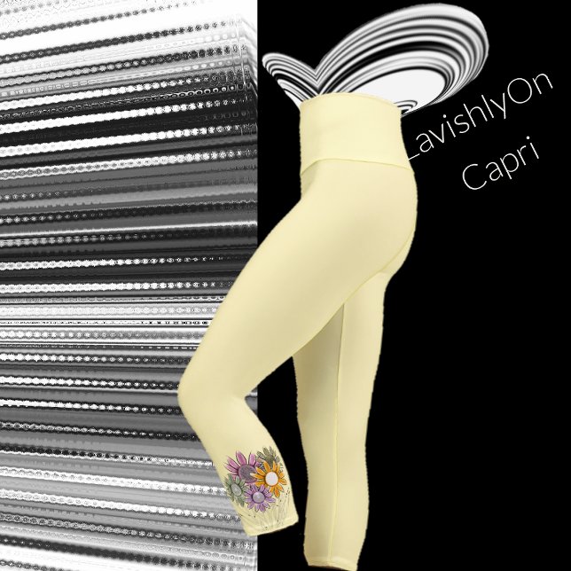 Yellow Modern Spring Summer Pastel Daisy Florals Capri Leggings (Creator Uploaded)