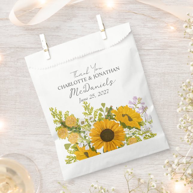 Yellow Modern Sunflowers Bouquet Wedding  Favour Bag (Clipped)