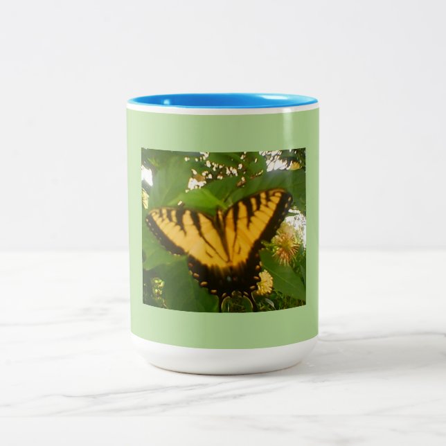 Yellow Monarch Feeding Two-Tone Coffee Mug (Center)