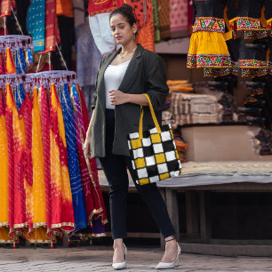 Yellow Monochrome Checks Tote Bag