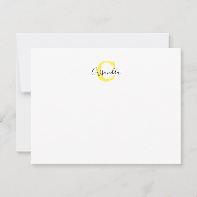 Yellow Monogram Calligraphy Script Name Note Card (Front)