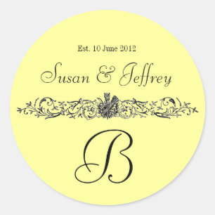 Yellow Monogram Logo Names Date Wedding Label