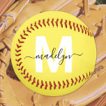 Yellow Monogram Name Softball<br><div class="desc">Create Your Own Custom Yellow Softball Name Monogram Design. This design features a classic softball graphic set against a bright yellow background, inspired by fastpitch softball. A bold white initial is paired with your name in clean black script for a sporty and modern look. All colours (aside from the red...</div>