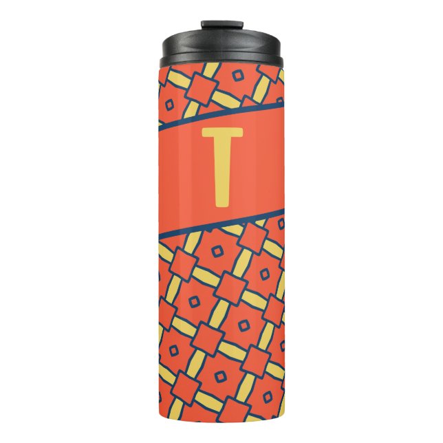Yellow Monogram Orange Geometric Pattern Thermal Tumbler (Front)