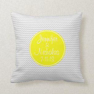 Yellow Monogram with Grey Chevron Pillow