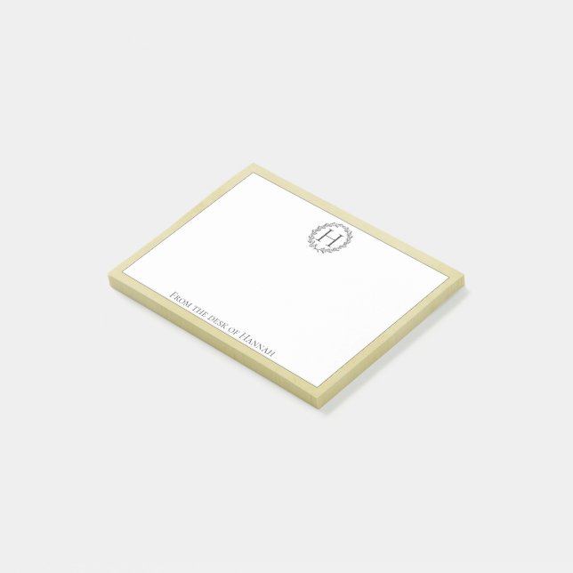 Yellow Monogram Wreath Post-it Notes (Angled)