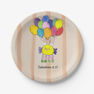 Yellow Monster Balloons Birthday Party Paper Plate
