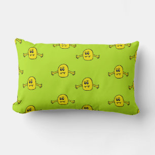 Yellow monster on green lumbar pillow