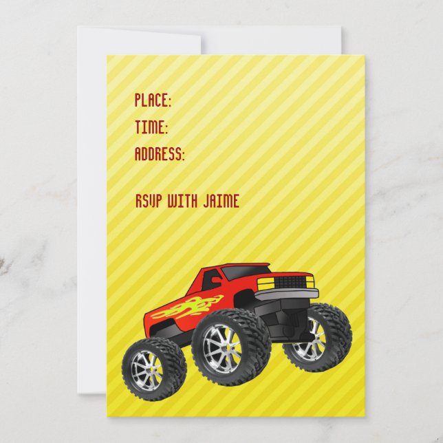 Yellow Monster Truck Invitation (Front)