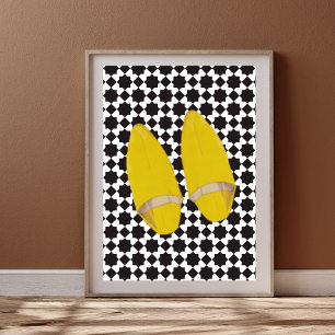 Yellow Moroccan Babouche Slippers -Minimalist Art Poster