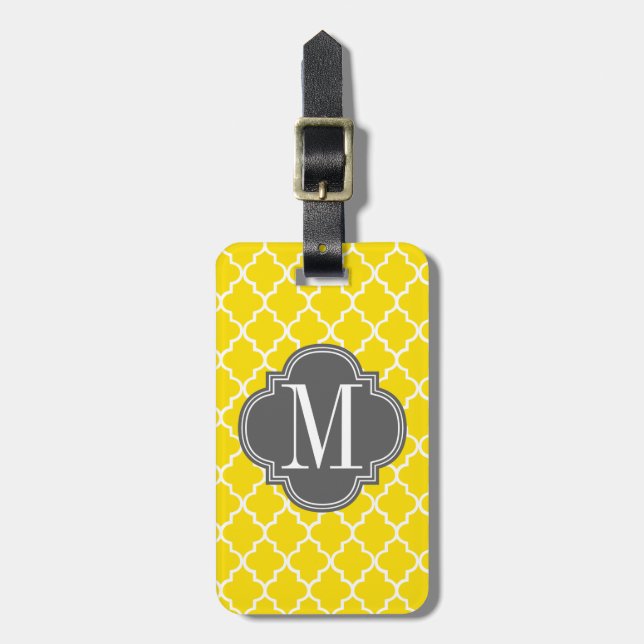 Yellow Moroccan Tiles Lattice Personalized Luggage Tag (Front Vertical)