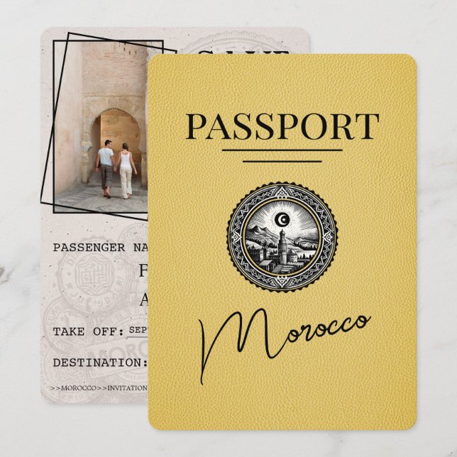 Yellow Morocco Passport Save The Date (Front/Back)