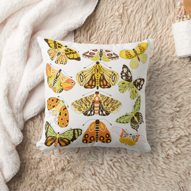 Yellow Moth and Butterfly Throw Pillow (Blanket)
