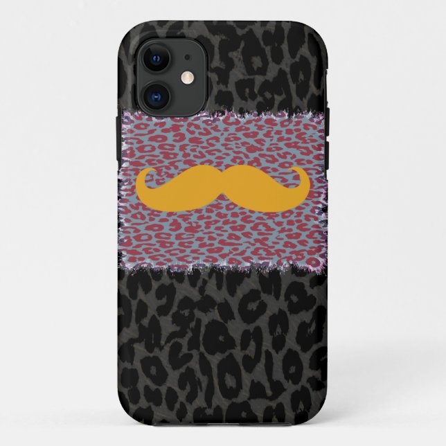 Yellow Moustache and Leopard Print Case-Mate iPhone Case (Back)