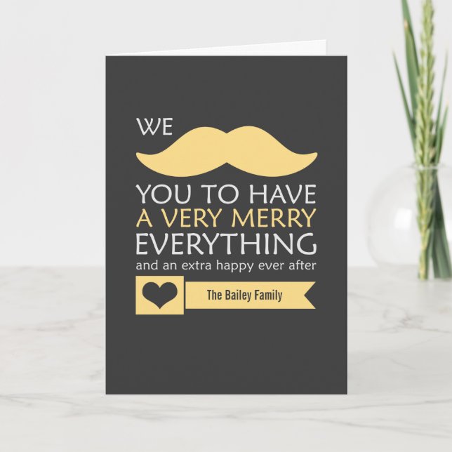 Yellow Moustache Merry Everything Holiday Card (Front)