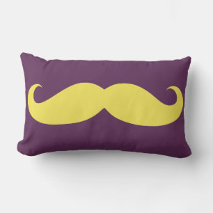 Yellow Moustache on Purple Lumbar Pillow