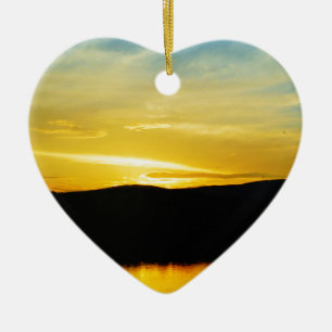 Yellow Mt Lake Sunset Ceramic Ornament