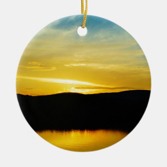 Yellow Mt Lake Sunset Ceramic Ornament (Front)