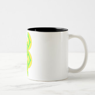 Yellow Mug half-circles triangles green