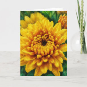 Yellow Mum Flower Floral Art Blank Card