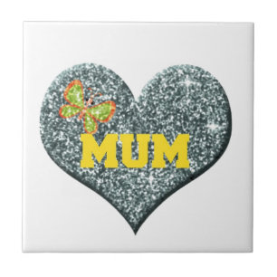 Yellow Mum Love Heart With Butterfly Tile