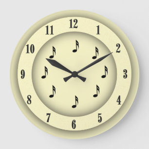 Yellow Music Notes with Roman Numerals Large Clock