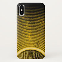 Yellow music speaker and sound waves