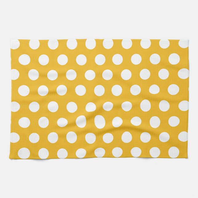 Yellow Mustard Colour Polka Dots Pattern Design Kitchen Towel (Horizontal)