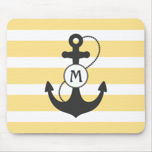 Yellow Nautical Anchor Mouse Pad