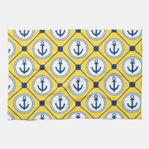 Yellow Nautical Anchor Pattern Kitchen Towel