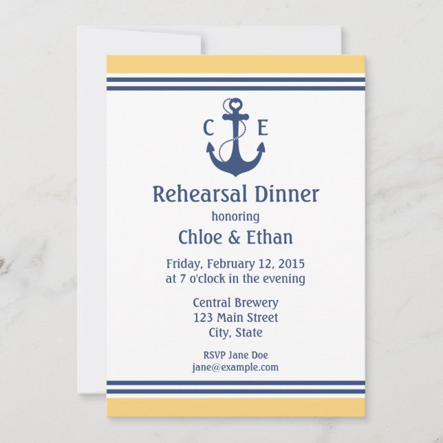 Yellow Nautical Rehearsal Dinner Invitations (Front)