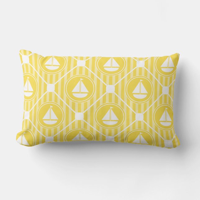 Yellow Nautical Sailboat Lumbar Pillow (Front)