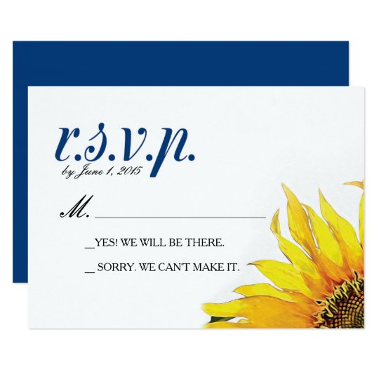 Yellow Navy Blue Sunflower RSVP Card