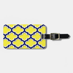 Yellow, Navy Blue, Wht Lg Moroccan Quatrefoil #3DS Luggage Tag