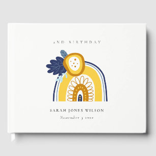 Yellow Navy Boho Flora Rainbow Any Age Birthday Guest Book