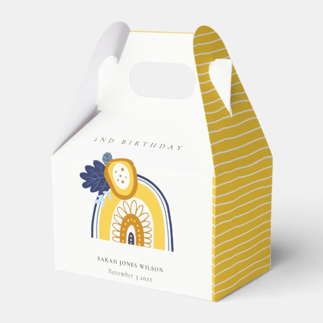 Yellow Navy Boho Floral Rainbow Any Age Birthday Favor Box (Back Side)