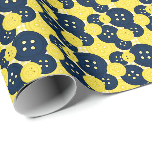 Yellow Navy Buttons Gingham - Craft & Sewing Room Wrapping Paper