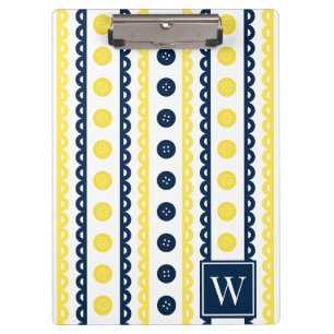 Yellow & Navy Preppy Craft & Sewing Striped  Clipboard