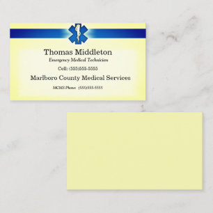 Yellow Navy Star of Life EMS / EMT Contact Card