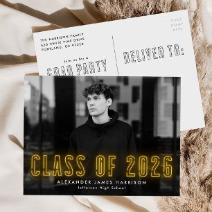 Yellow Neon Class of 2026 Photo Graduation Party Invitation Postcard