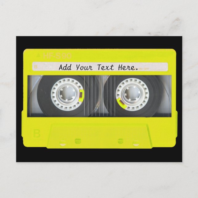 Yellow Neon Customizable Cassette Tape Postcard (Front)