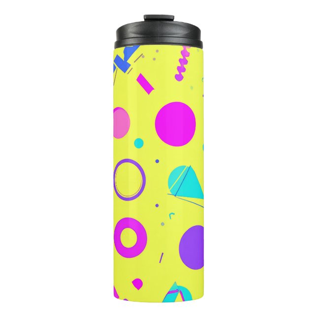 Yellow Neon Memphis Geometric 80s Design Thermal Tumbler (Front)