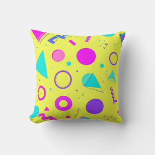 Yellow Neon Memphis Geometric 80s Design Throw Pillow