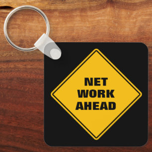 Yellow net work ahead personalized road sign keychain