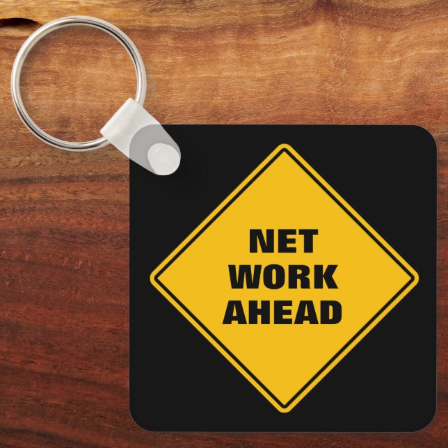 Yellow net work ahead personalized road sign keychain (Front)